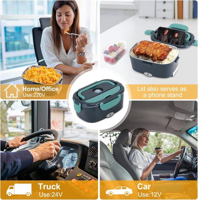 Gamelle Chauffante 80W 1.5L, Lunch Box Électrique 3 En 1 (12V