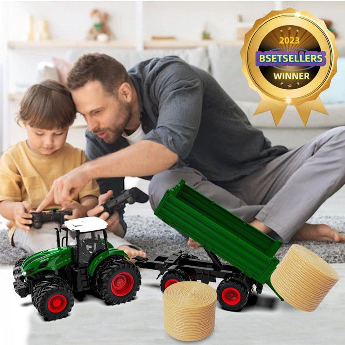 Trattore Telecomandato Per Bambini 3-8 Anni - Set Completo Con Mucca, Pecora E Fieno, 2.4 GHz, Giocattolo Educativo Agricolo