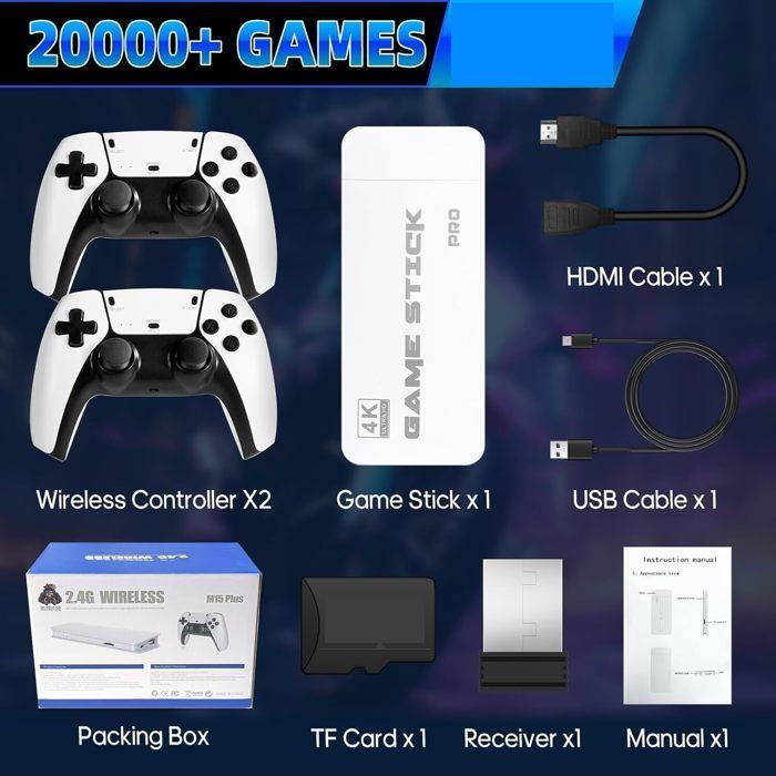 Console De Jeux Rétro 21 000+ Jeux - Mini Arcade Avec 2 Manettes Sans Fil, Plug & Play HDMI Pour Toute La Famille