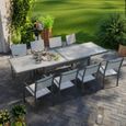 Table de jardin extensible aluminium 270cm + 8 fauteuils empilables textilène anthracite gris - LIO-0