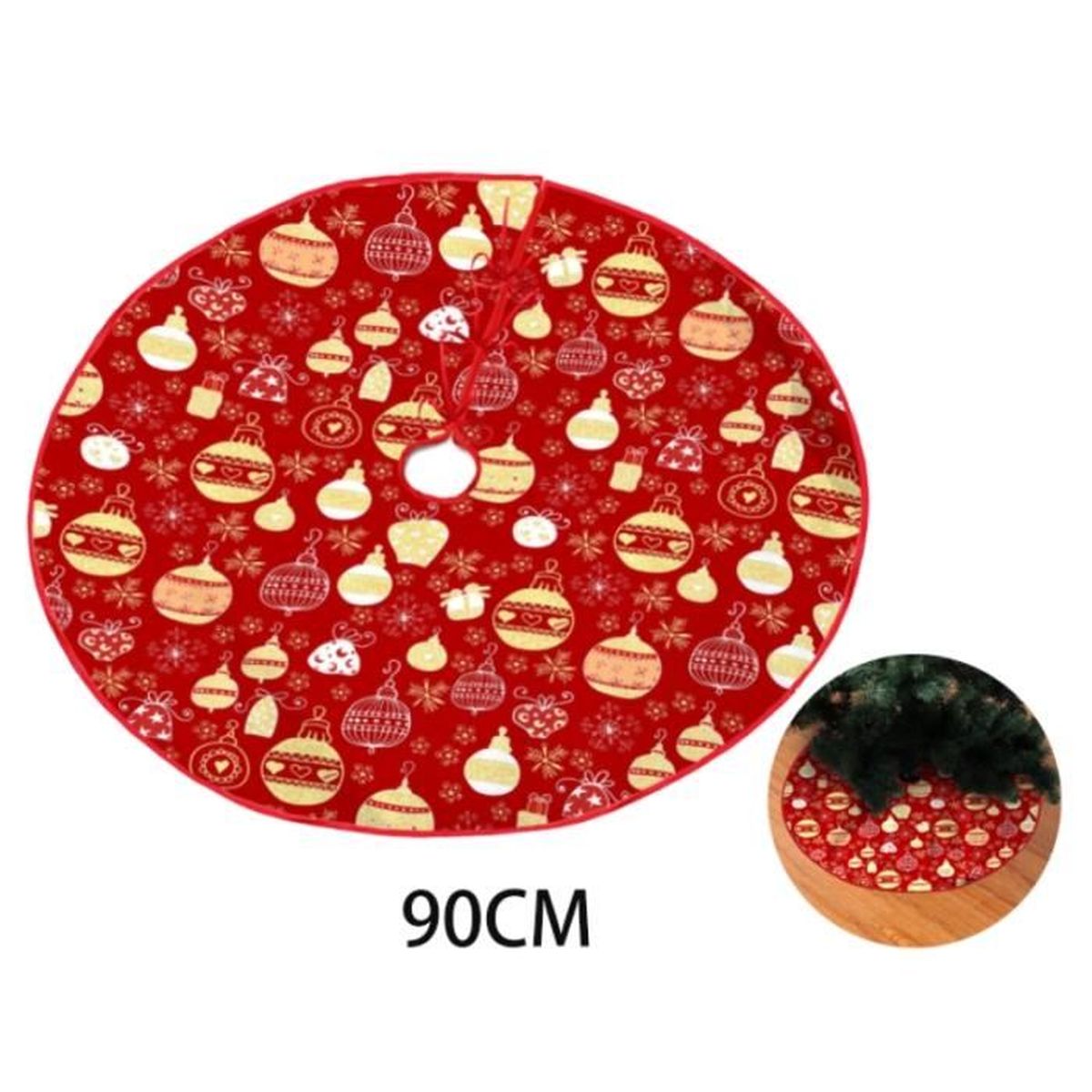 BIQIQI Jupe De Sapin De Noël 90cm Rouge - Tapis Cadeaux - Décoration De Noël Réutilisable - Flocons 3D