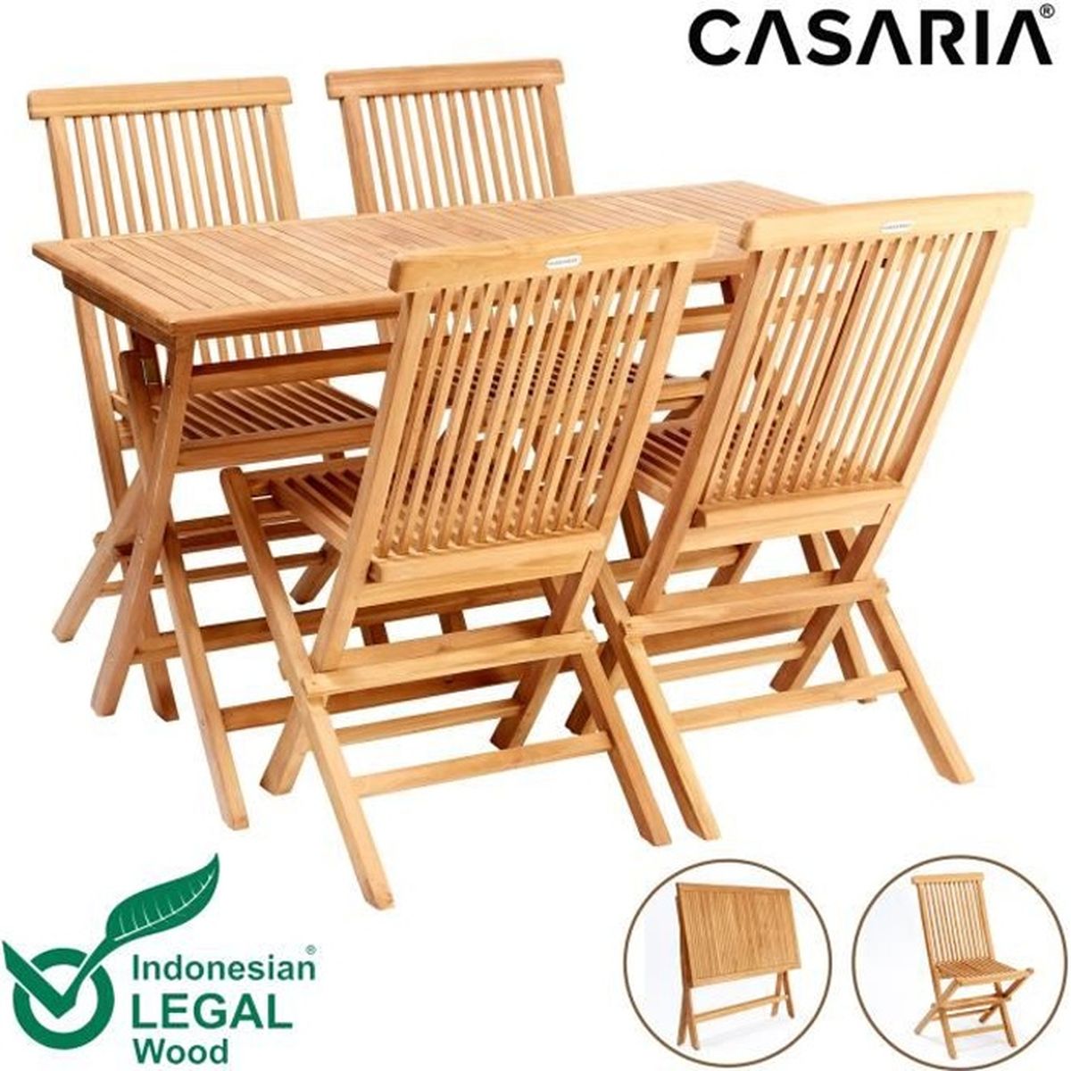 Table Et Chaises Design Pour Veranda Salon de jardin 4+1 bois de teck ensemble de jardin certifié SVLK table et  4 chaises jardin terrasse véranda résistant intempéries - Cdiscount Jardin