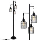 Lampadaire Industriel en Métal 169CM COSTWAY-3 Abat-jours Forme de Cage-Interrupteur au Pied-E27 60WAmpoule non incluse-Bureau-Noir