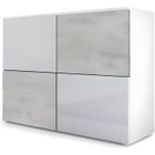 Vladon Commode buffet Rova en Blanc mat - Blanc haute brillance - Aspect Béton Oxyde