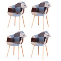 BenyLed Lot de 4 chaises de salle à manger avec revêtement en tissu patchwork, pieds en hêtre massif naturel (MARRON)