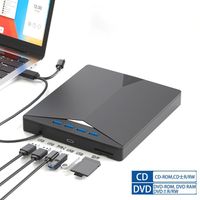 Lecteur et Graveur DVD/CD-ROM Externe - Noir, avec Lecteur de Carte SD/TF et de USB - pour Windows 7/8/10/Vista/XP/Mac OS