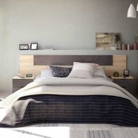Tête de lit avec chevets Chêne et Béton foncé - NEEN - Bois - Bois - T&ecirc-te de lit : L 247 x 3 x H 50 cm - Tables de chevets :
