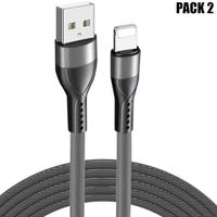 2 Câble USB Charge Rapide 3A pour iPhone 14 Pro Max, 14 Plus, 13 Pro Max, 12 11 XR XS - Nylon Slim 1M Gris