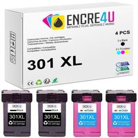 301XL ENCRE4U - Lot de 4 cartouches : 2 x NOIR ( 600 pages ) + 2 x COULEURS ( 500 pages ) compatibles avec HP 301 XL HP301 HP301XL