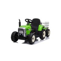 Tracteur électrique Enfant 12V – Charge 50 Kg, Télécommande, LED, Klaxon, Remorque, 3-5 Km/h