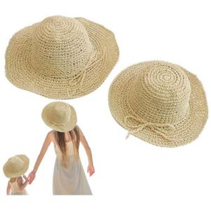 CHAPEAU - BOB 2 Pcs Chapeau De D'été ,Chapeau Été Large Bord Chapeau de Soleil Anti-UV pour Plage Voyage (adultes et enfants)-beige