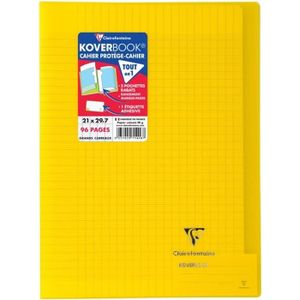 Clairefontaine 981607C Un Cahier Agrafé Koverbook Noir - 24x32 cm - 96 Pages Petits Carreaux avec Marge - Papier Blanc 90 g - Couverture Polypro