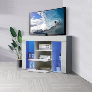 MEUBLE TV Meuble TV d'angle Blanc - DRIPEX - Moderne - LED Bleu - Étagères de Rangement