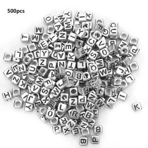 Lot De 100 Perles Cubes En Acrylique 6mm - Lettres De L'Alphabet A-Z Noir Et Blanc - Pour Création De Bijoux