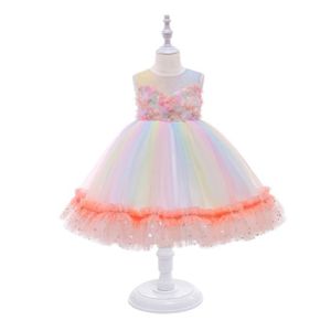 Robe De Fête Fille Sans Manches à Fleurs 3D - Taille 3 à 8 Ans, Tulle Multicolore, Nœud Papillon, Pour Mariage, Anniversaire