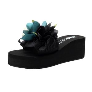 CHAUSSON - PANTOUFLE lukcolor Sandales ZIMOGEGE vêtements d'été pour femmes à la mode tongs à talons hauts et semelles épaisses fleurs antid Noir