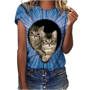 T-SHIRT lukcolor T-shirts à col rond pour femmes imprimé animal T-shirt manches courtes Blouse Tops 1PC hauts Bleu