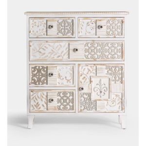 COMMODE DE CHAMBRE Commode, meuble de rangement en bois de paulownia coloris blanc, marron - Longueur 80 x Profondeur 28 x Hauteur 90 cm