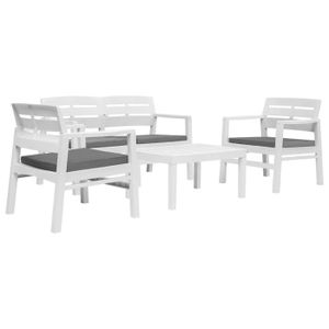 Ensemble table et chaise de jardin vidaXL Salon de jardin 4 pcs Plastique Blanc