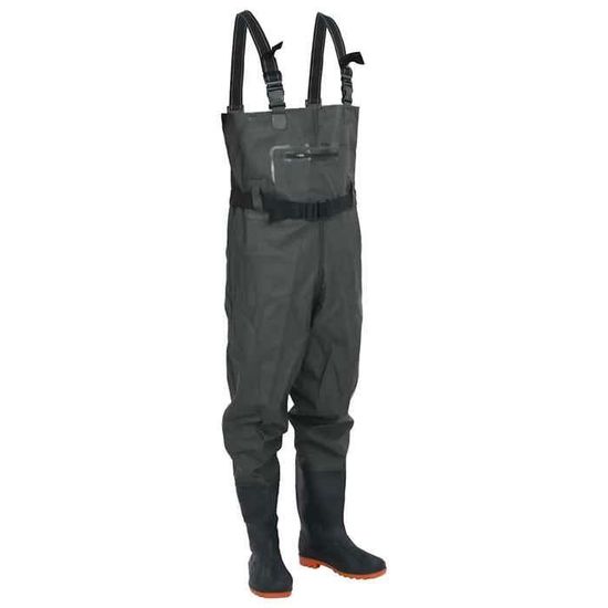 Cuissardes De Pêche Solivagant – Vert Foncé, Taille 38, Polyester Enduit PVC, Bretelles Réglables, Bottes Intégrées – Pour Pêche, Chasse, Agriculture