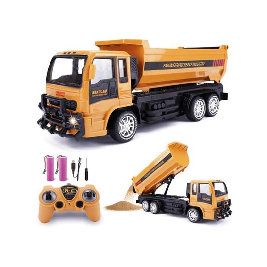 Huina-Camion télécommandé avec lumière, tracteur à benne basculante