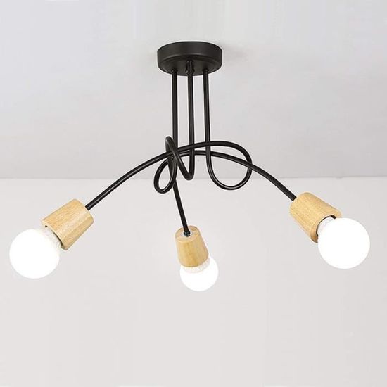 Lustre Industriel Vintage En Bois Et Métal KJLARS - 8 Lumières E27, Style Rétro Pour Salon, Restaurant Ou Chambre