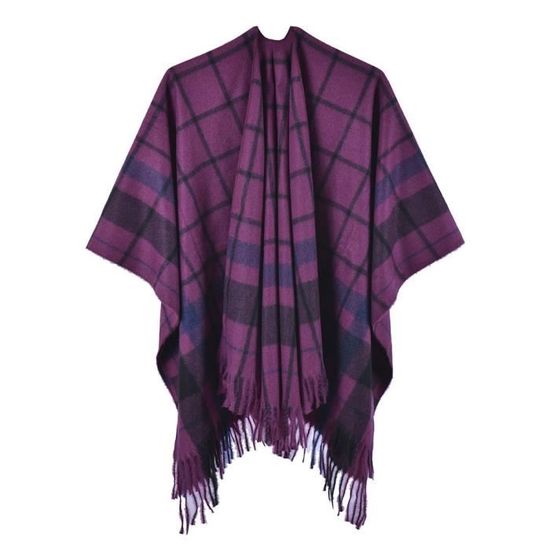 Poncho Femme à Capuche Rayé Avec Franges - Tissu Acrylique Doux - Taille Unique (S à L) - Idéal Pour L'automne Et L'hiver