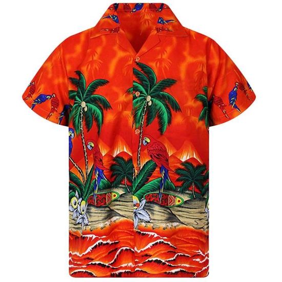 Chemise hawaïenne à motif floral pour homme - Chemise de plage légère boutonnée à manches courtes - Coupe classique - Respirant et confortable - Chemise Aloha pour vacances tropicales, o, S