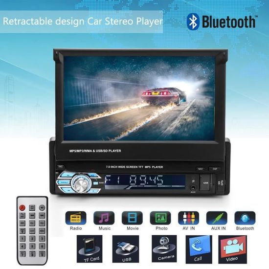 7" Autoradio GPS Bluetooth Navigation Lecteur stéréo de voiture MP5 Player Appui tactile d'écran mains libres appel TF TF Card