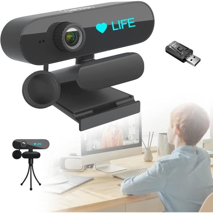 Webcam avec microphone et trépied, caméra 1080p avec couvercle et