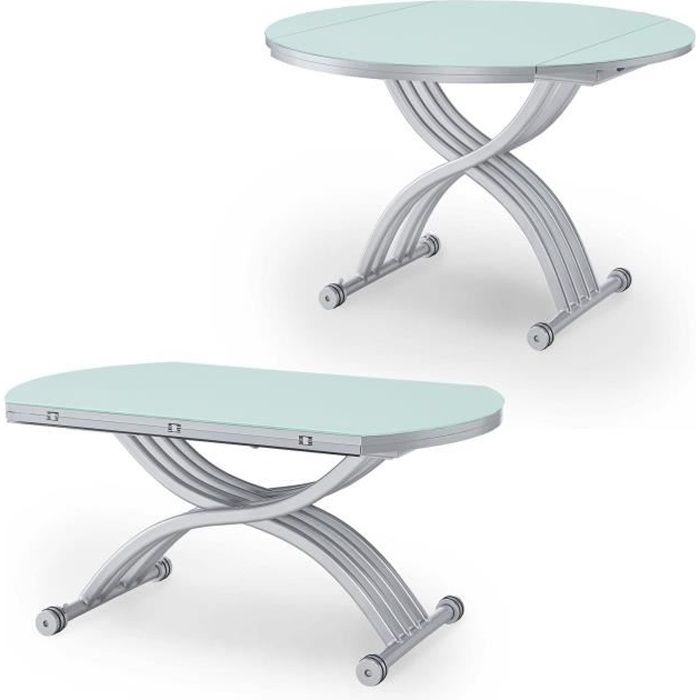 Table basse ronde relevable extensible laqué blanc