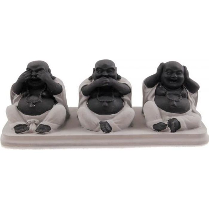 Statuette -Les 3 Bouddhas chinois de la sagesse- Gris