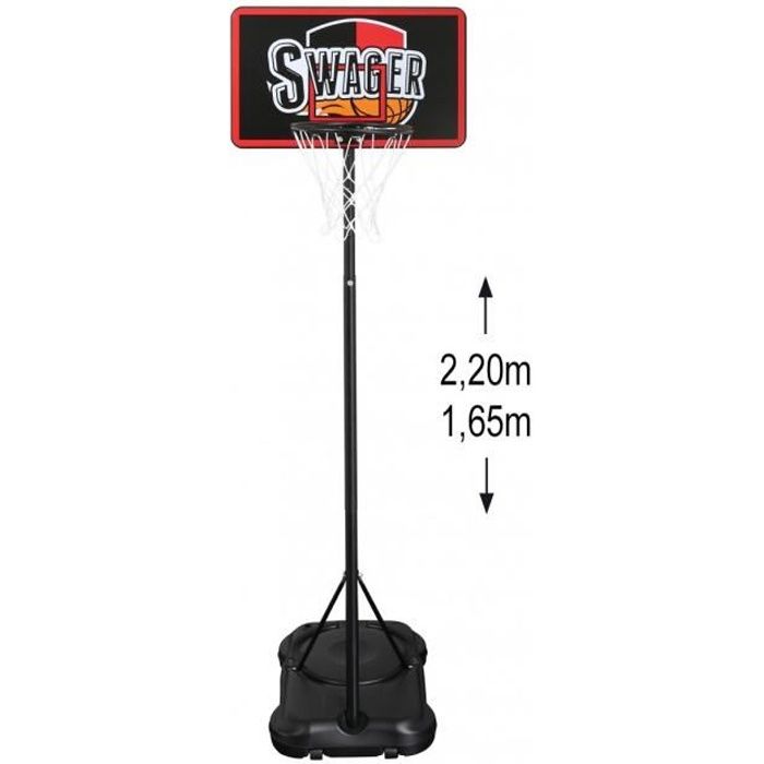 Panier de Basket Swager The Black Mamba 2 sur Pied, Mobile et hauteur réglable 1.6 à 2.55 m - Basketball