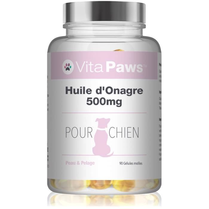 Huile d’Onagre 500mg pour Chien - 90 Gélules -Source d'acide gras Oméga 6 -SimplySupplements