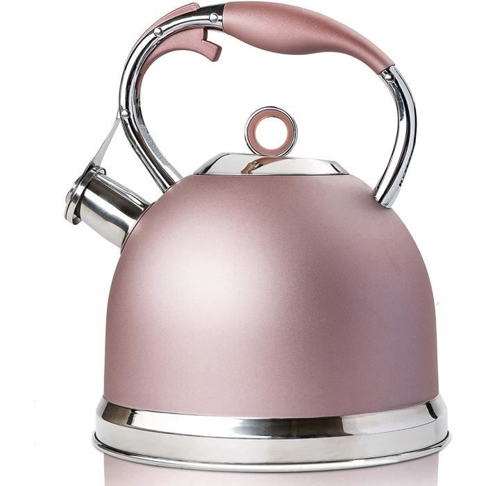 SUSTEAS 2,5 litres Bouilloire sifflante Induction moderne en acier inoxydable chirurgical sifflement théière (Or rose)