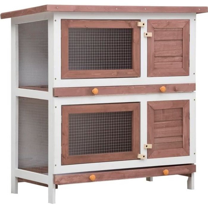 Clapier d'extérieur - Cage Clapier lapin Extérieur Petits animaux - 4 portes Marron Bois -90 x 45 x 90 cm (L x l x H)