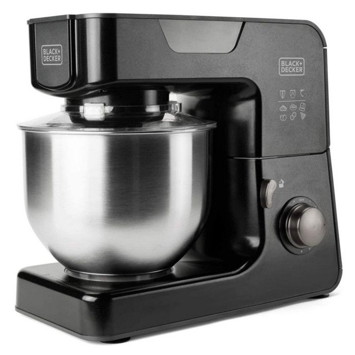 BLACK+DECKER BXKM1000E - Robot Patissier multifonction 1000W, 8 vitesses réglables + Turbo, bol de 5,2L, couvercle