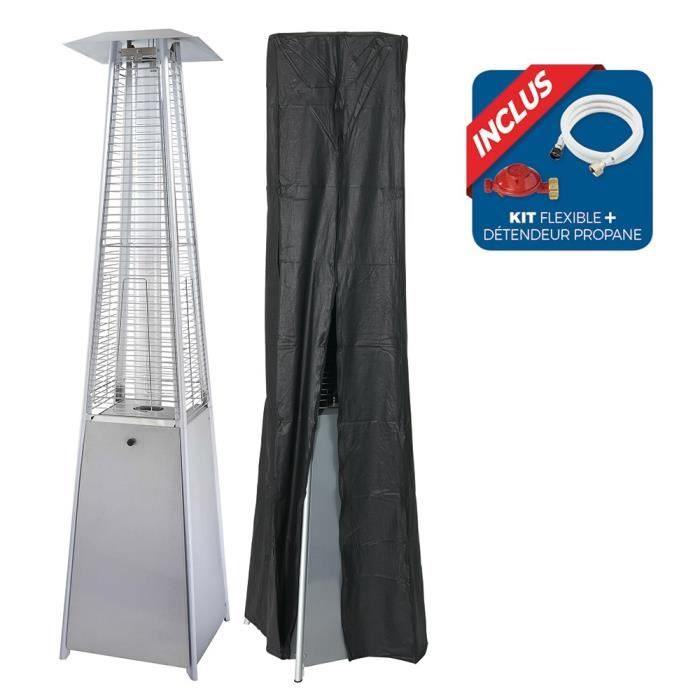 Flamme gaz FAVEX - Chauffage extérieur - Gaz Propane - Housse de protection - L 50 x P 50 x H 227 cm - Gris