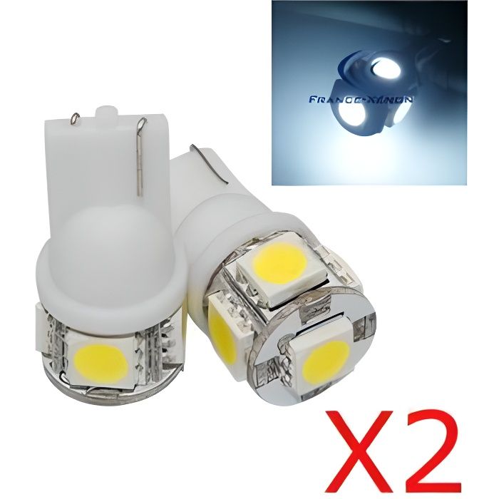 2 x AMPOULES 5 LEDS BLANCHES - LED SMD - 5 led- T10 W5W