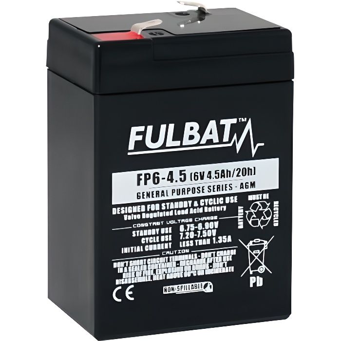 Batterie FULBAT AGM plomb étanche FP6-4.5 (T1) 6 volts 4,5 Amps