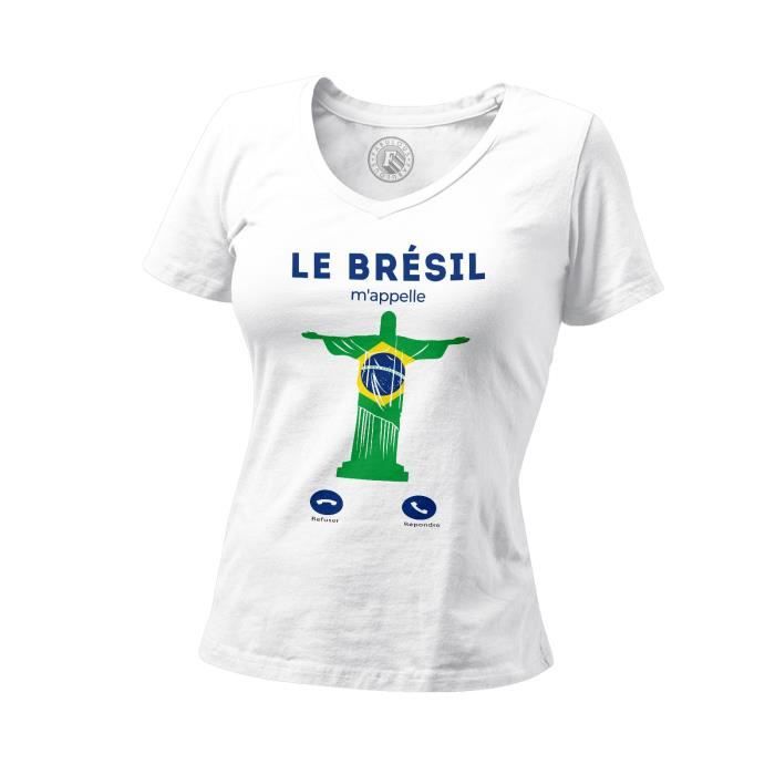 T-shirt Femme Col V Le Brésil M'Appelle Christ Culture Rio Merveille