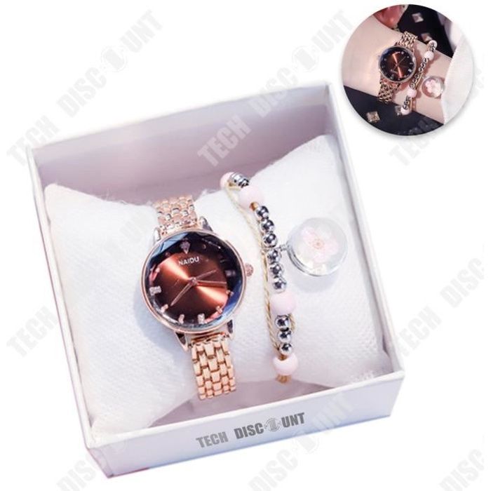 TD® Diamant Miroir Strass Couple Montre À Quartz Ensemble Net Rouge Chaud Ultra-mince Bracelet En Acier Montre Pour Femme