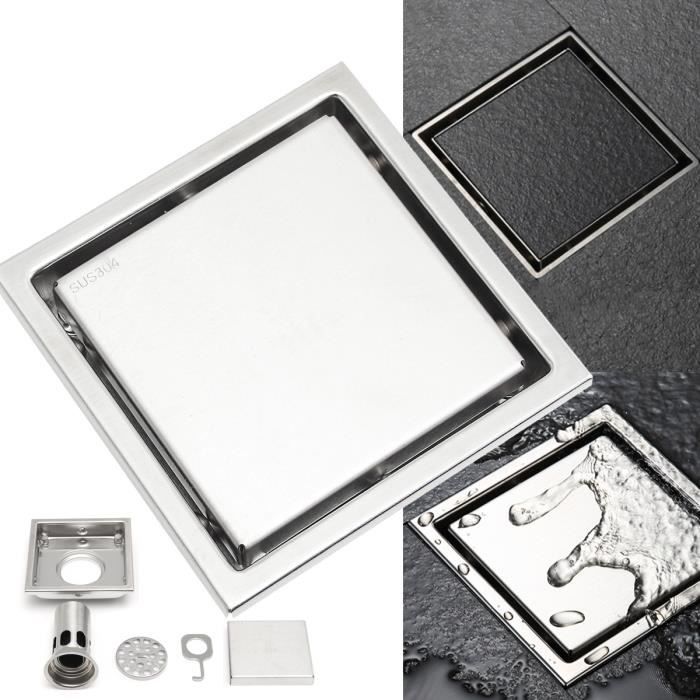 TEMPSA Caniveau de Douche Écoulement Siphon De Sol Inox Évacuation Carré 110x110mm