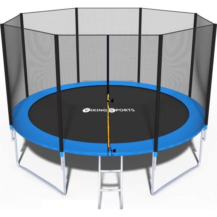Trampoline - bleu - 435 cm - avec filet et échelle - jusqu'à 180 KG