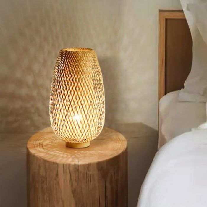 Lanterne-bougeoir En Bambou Tissé - Décoration Intérieur/extérieur Beige - Style Artisanal Minimaliste