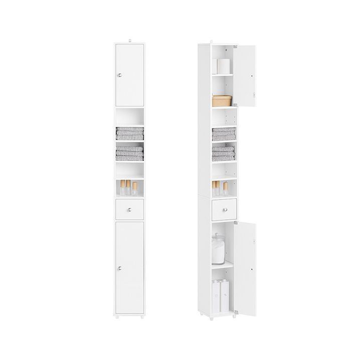 Meuble Colonne Salle de Bain BZR167-GW SoBuy - 5 Compartiments Ouverts - Étagères Réglables - Blanc Brillant - 20x20x180 cm