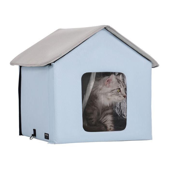 Maison Chat Chauffante-VEVOR-Niche Chat Extérieur avec Coussin Chauffant, Température Réglable-pour Rester au Chaud-Bleu-S