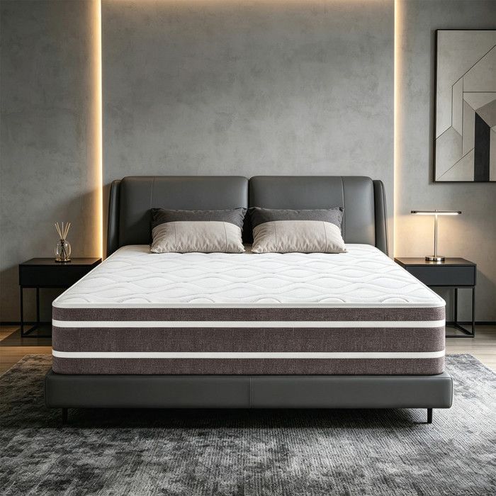 Matelas 140x190 cm Ép 26cm Fermeté Moyenne Durable Soutien Parfait Respirant Anti-Acariens 10 Zones Ressorts ensachés