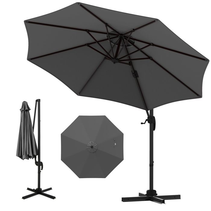 GOPLUS 2,7M Parasol Déporté 8 Baleines en Bois avec Manivelle,Parasol
