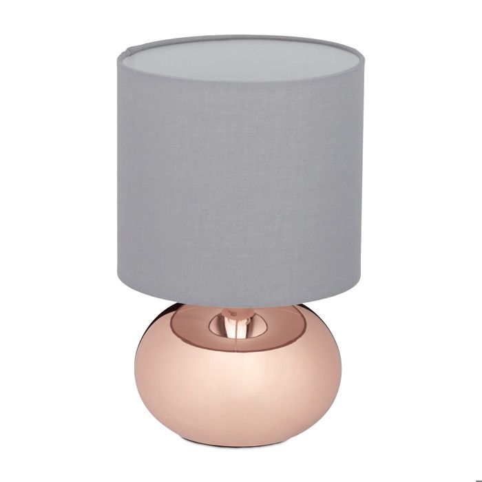 Relaxdays Lampe de chevet abat-jour douille E14 câble H x D : 28 x 18 cm pour la chambre cuivre et gris
